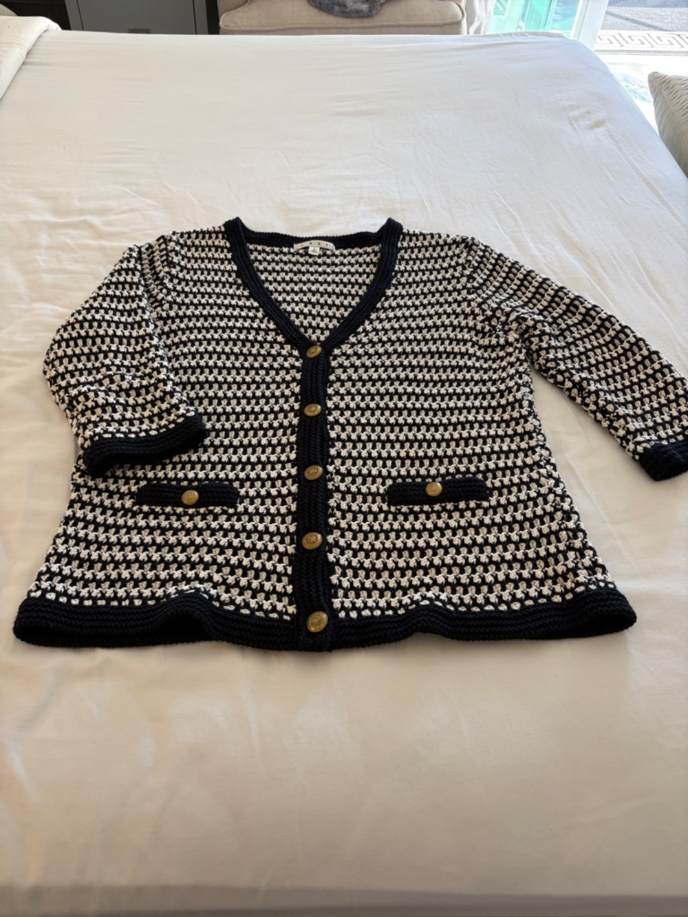 Cabi Black & White Knit Button-Front Women's Sweater Cardigan